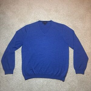 Brooks Brothers Men’s 88% Merino Wool V Neck Sweater Royal Blue